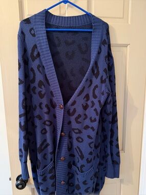 Amazon Navy and Black Leopard-Print Knit Cardigan